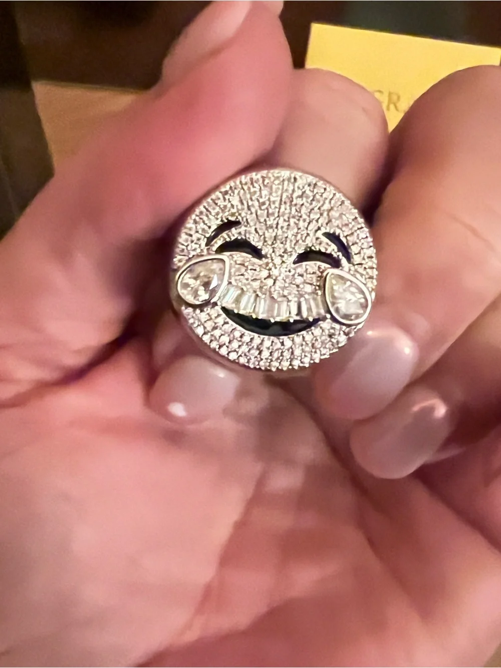 Silver Size 8 moissanite  Pavé Laughing Emoji Statement Ring